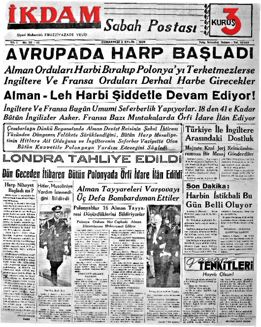 Tarihten bir gazete sayfası