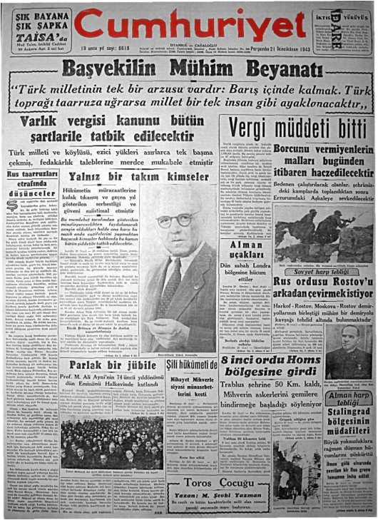 Tarihten bir gazete sayfası