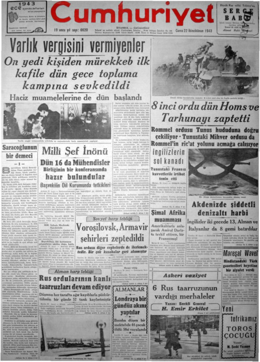 Tarihten bir gazete sayfası